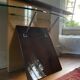 Vintage 80s Italian Saporiti glass and wood console/table.
