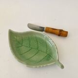 Small butter dish, bamboo knife