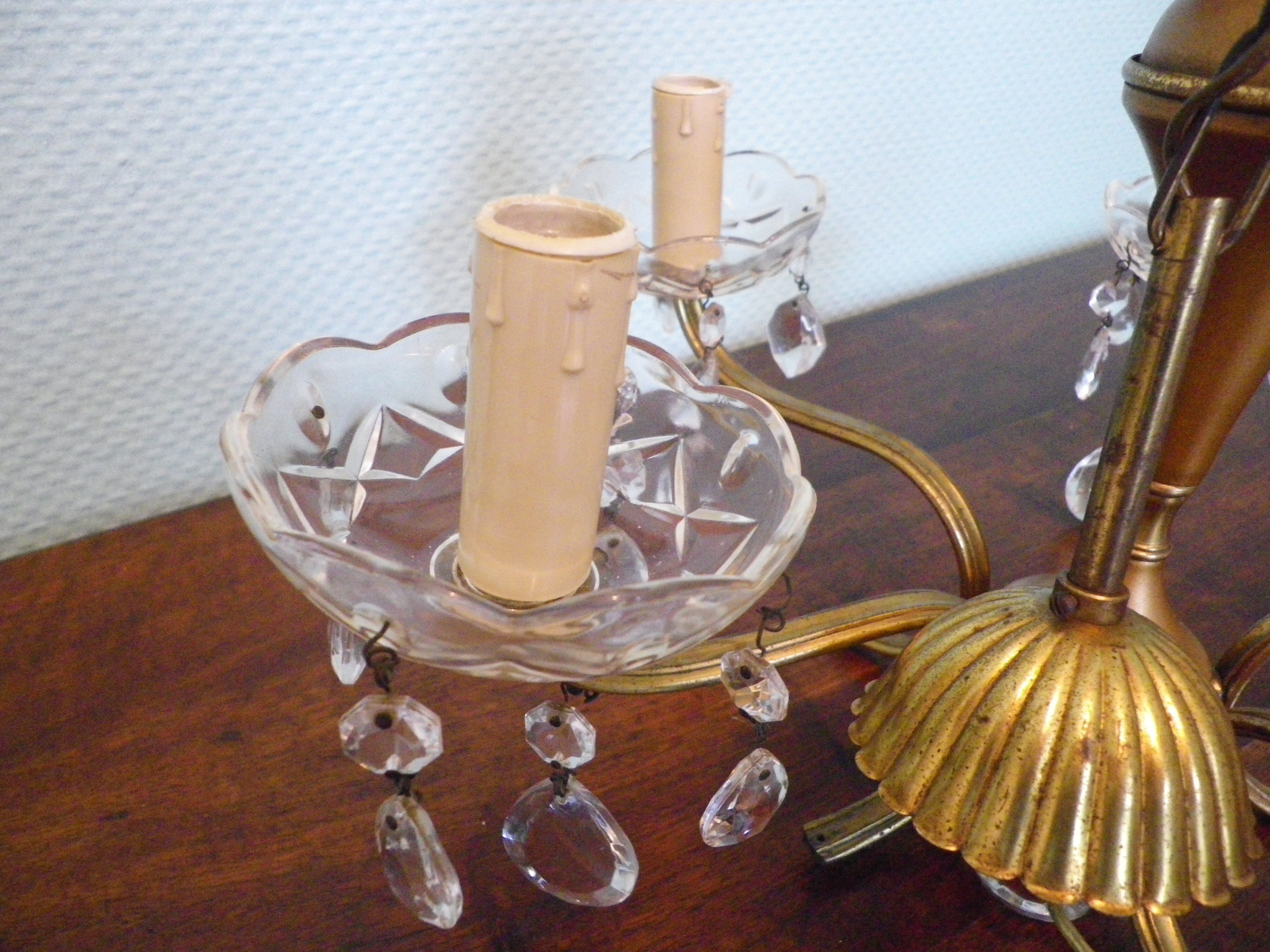 Suspension 5 lights, gold metal, glass cups with glass grapevines