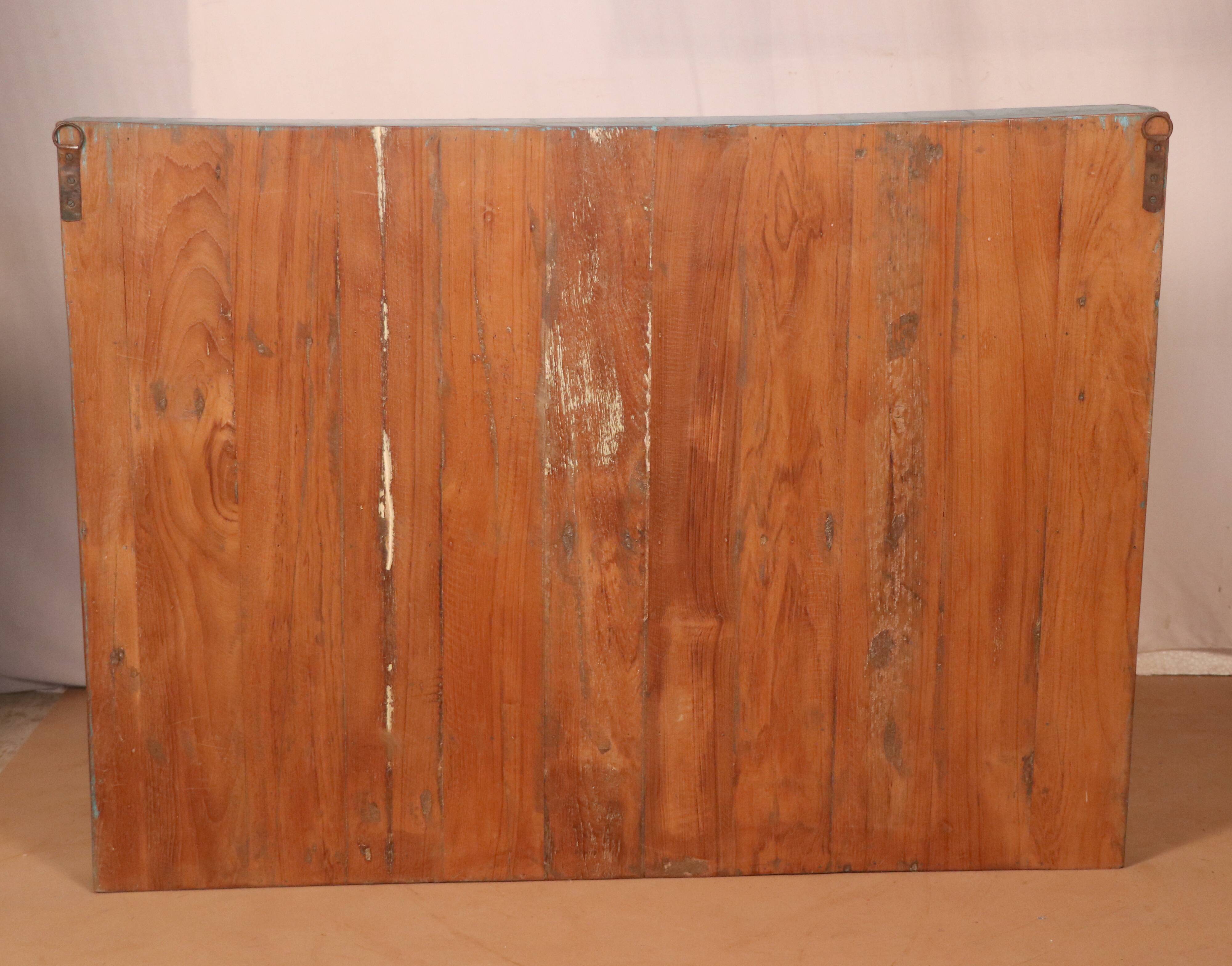 Old showcase in original blue patina Burmese teak
