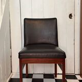 Chaise de salle à manger/bureau en teck et vinyle du milieu du siècle par Vanson