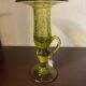 Biot candle holder in blown glass with anise green bubbles and handle