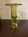 Biot candle holder in blown glass with anise green bubbles and handle