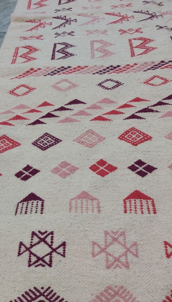 Tapis blanc multicolore berbère traditionnel 208x127cm