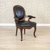 Late 19th Century Mahogany Armchair in Black Leather, 1890s