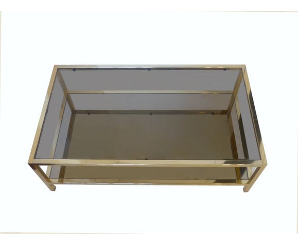 Gold metal coffee table with two glass and mirror trays 70
