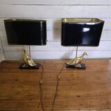 Paire de lampes années 70 à poser  figurant un canard en laiton