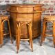 Bar and its 3 vintage stools in rattan and bamboo 1960'S