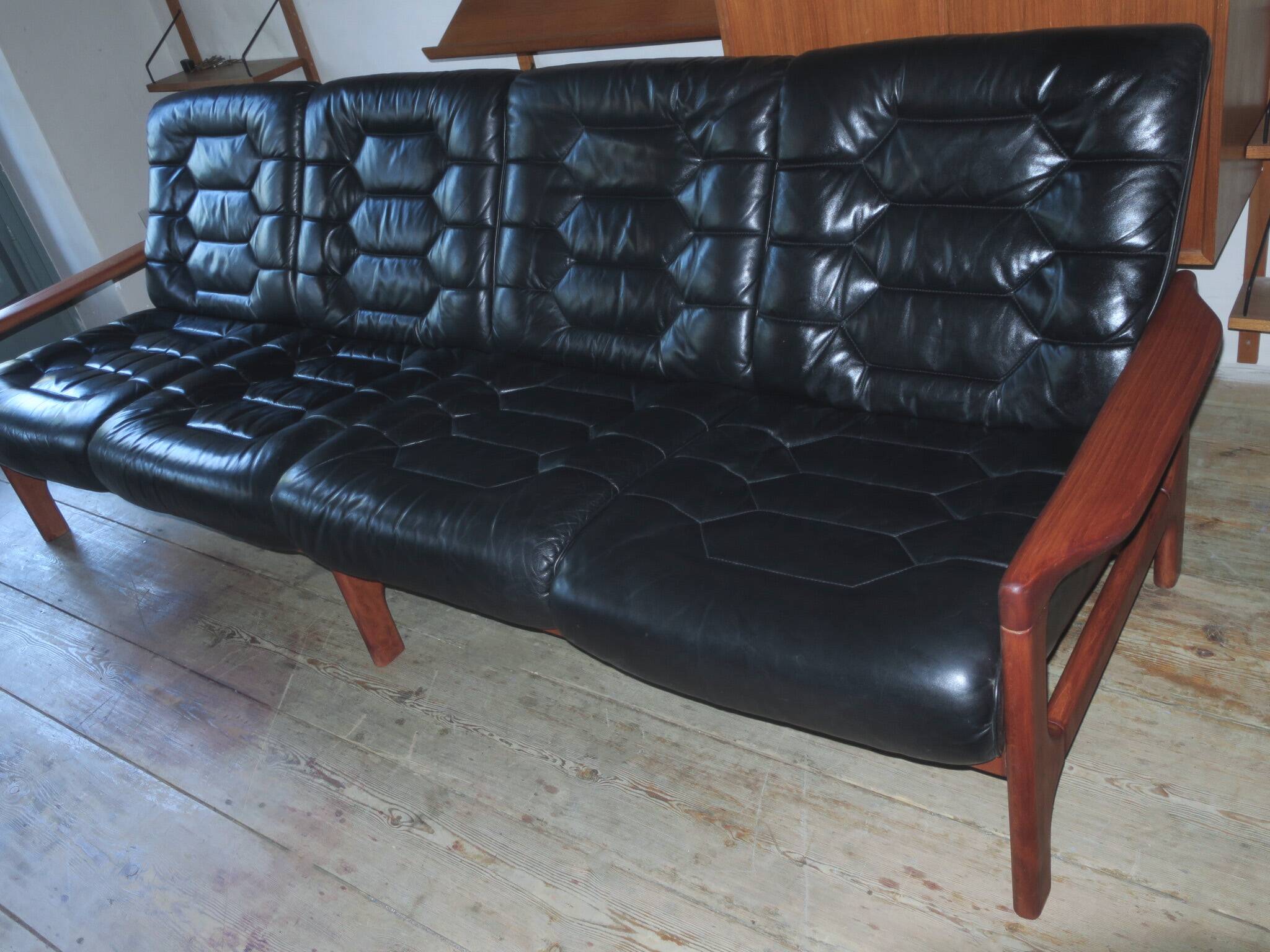 Danish 4-seater sofa with leather upholstery 244 cm, 1960s
