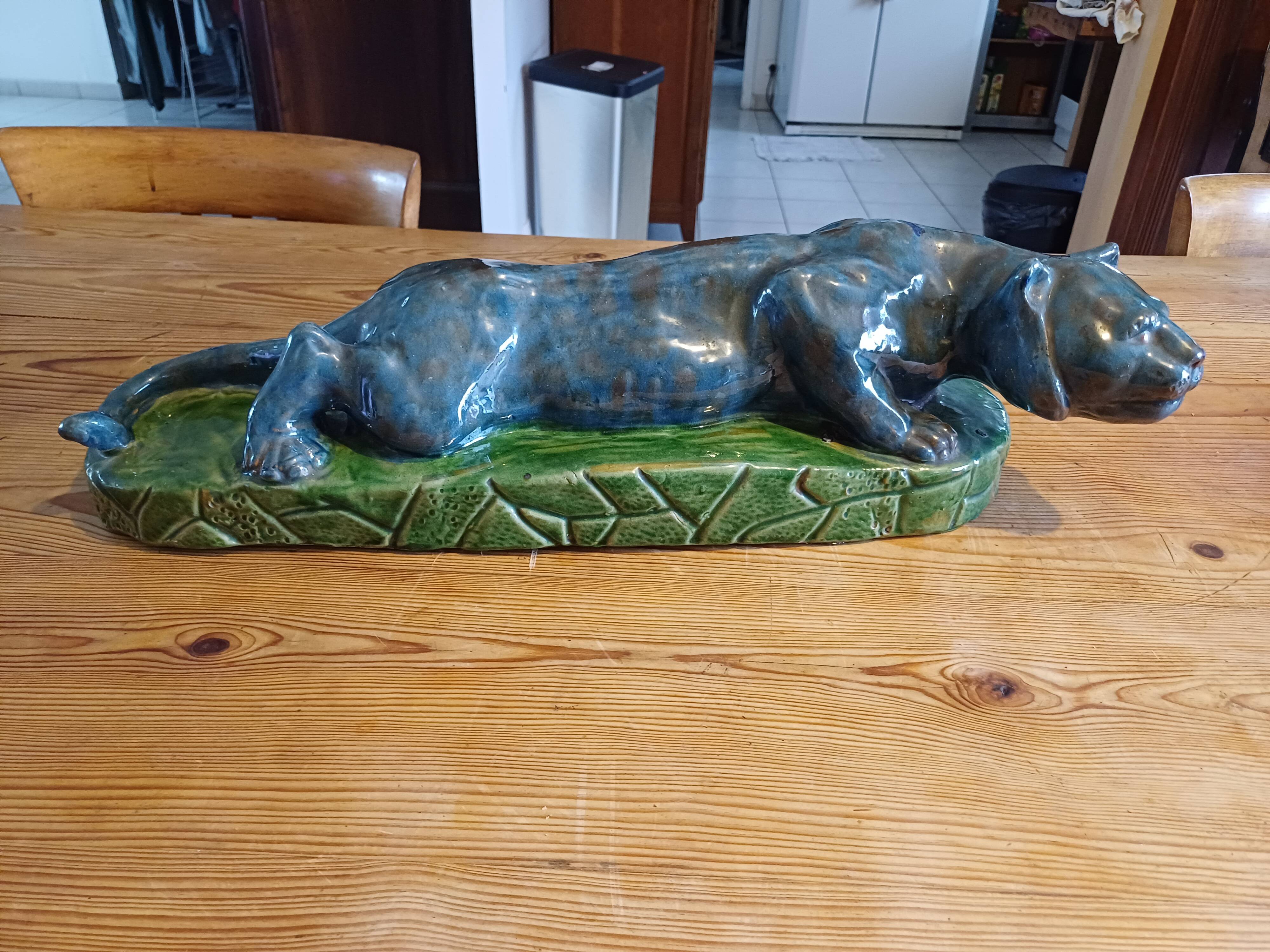 Blue and green Panther glazed ceramic
