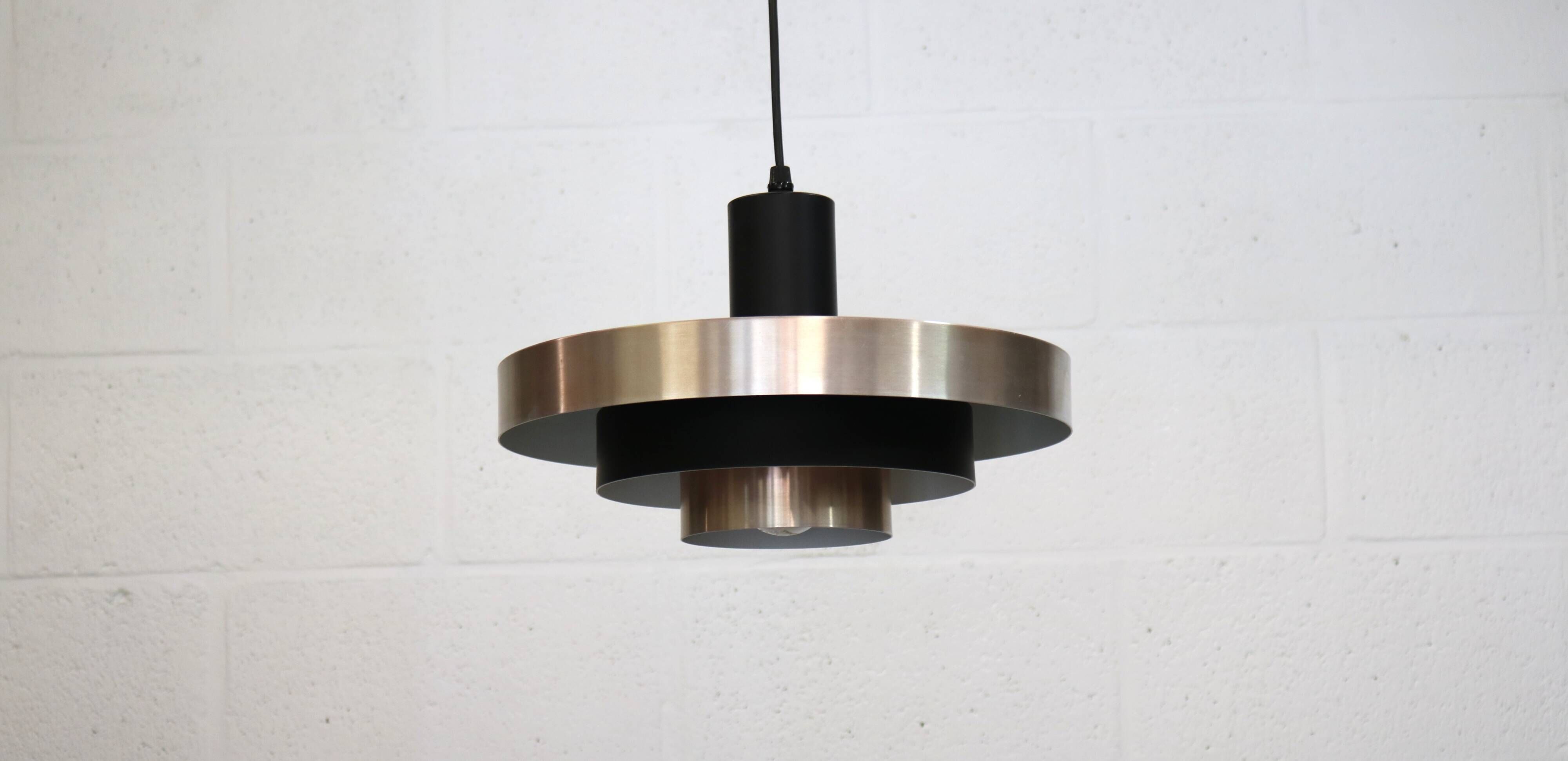 Vintage Danish Pendant Lamp – Champagne Aluminium & Black – Scandinavian