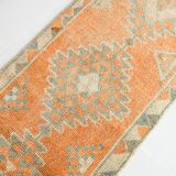 Tapis Kilim Vintage Orange et Beige, Motifs Géométriques Anatoliens