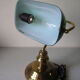Notary desk lamp gooseneck brass lampshade opaline green white retro deco