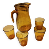 Italian pitcher service and 6 amber glasses