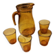 Italian pitcher service and 6 amber glasses