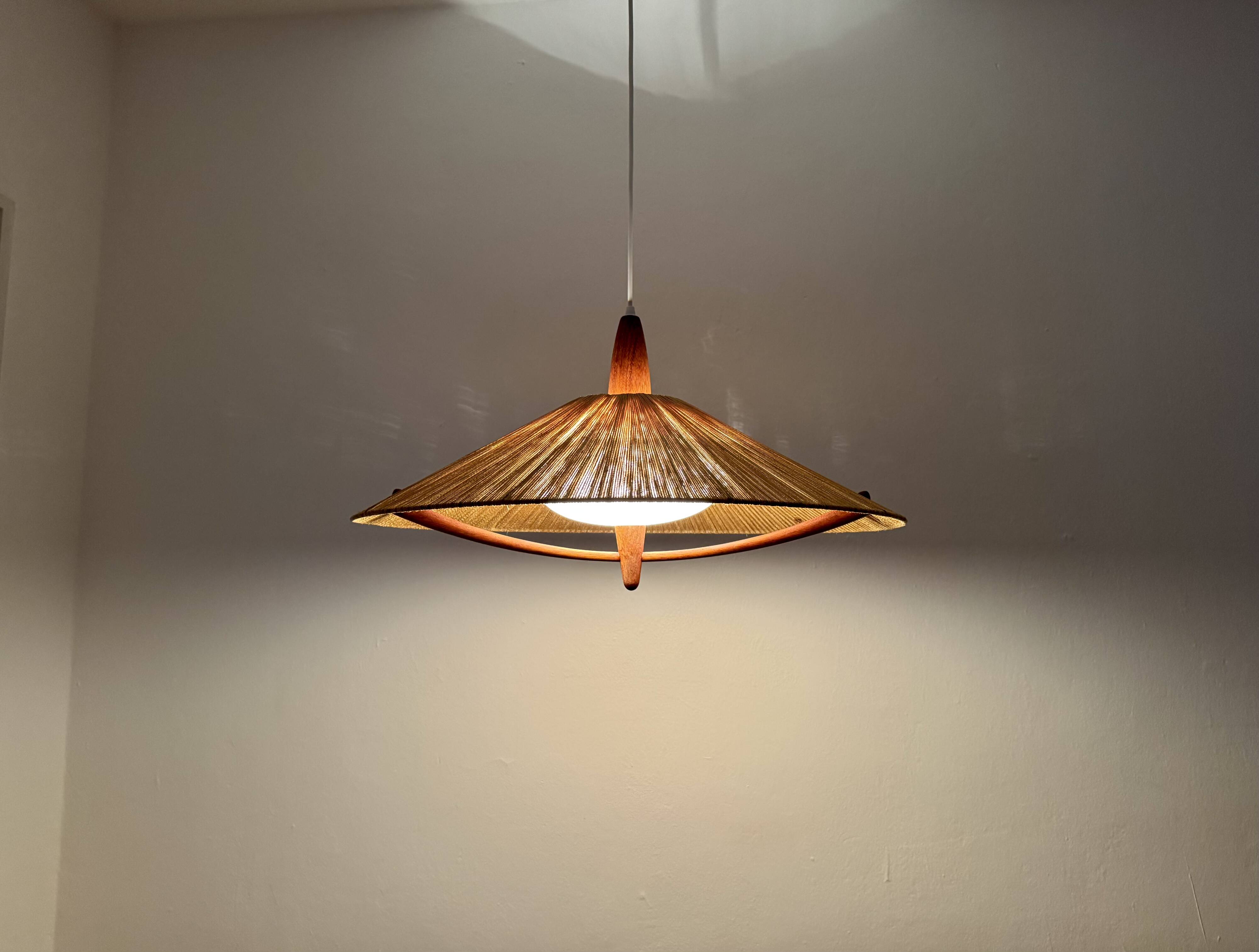 Large Sisal and Teak Pendant Lamp by Temde