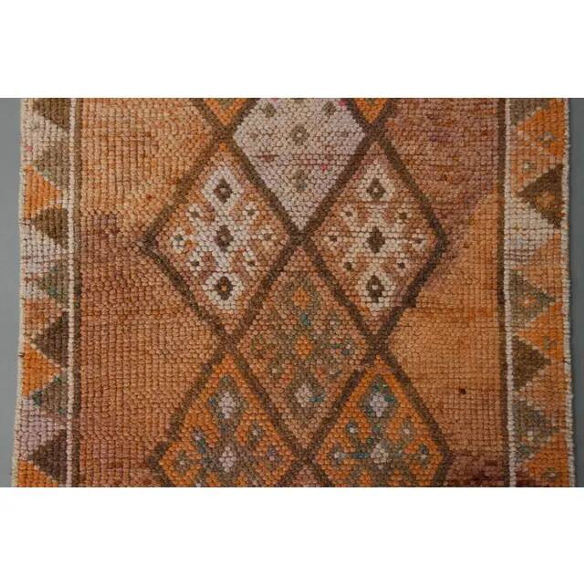 Tapis couloir vintage en laine et coton turc noué à la main orange 83x388