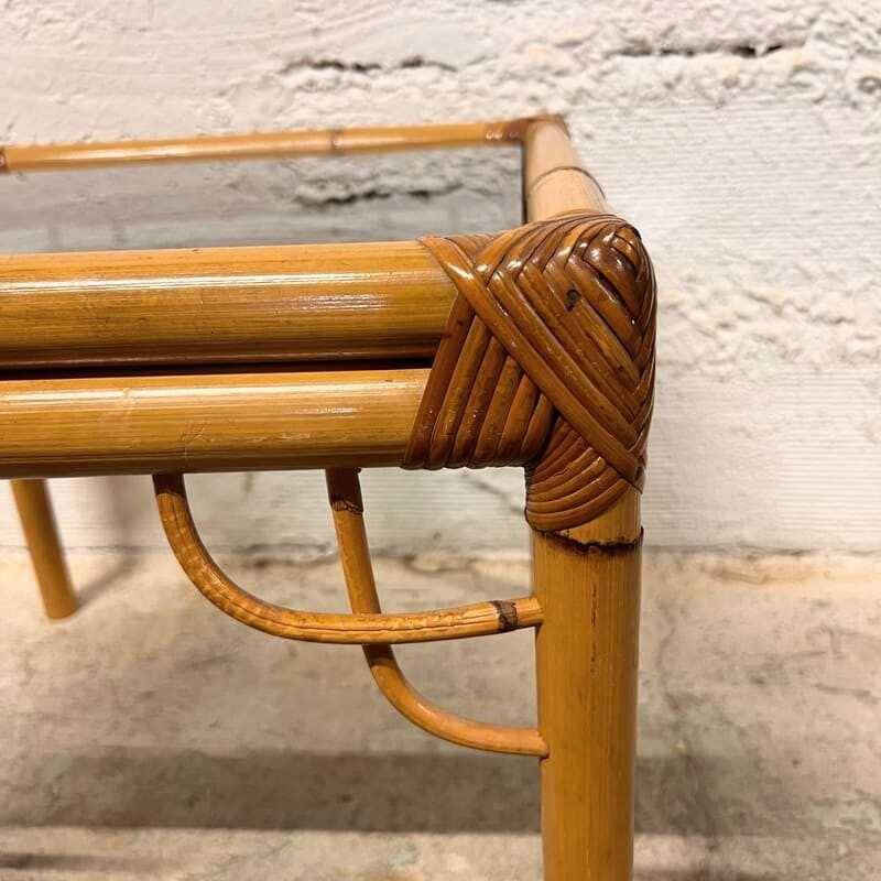 Rattan and glass side table