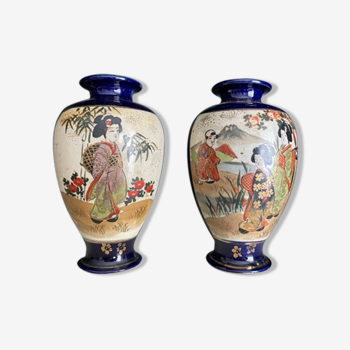 Duo de vases Satsuma céramique Milieu XXéme siècle