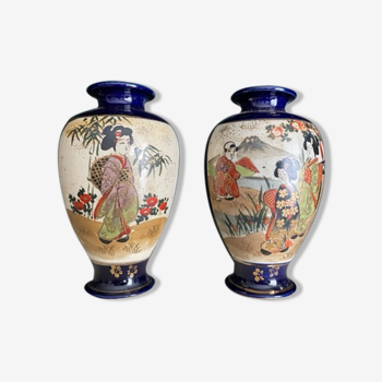 Duo of satsuma ceramic vases Mid-twentieth century