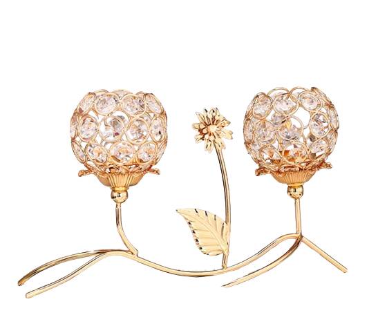 Golden Crystal Double Head Flower Candle Holders - Luxury Candlelight for Homes, Romantic Dinners