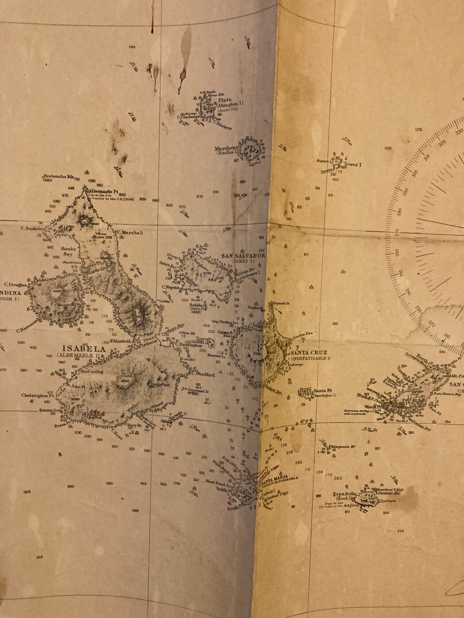 Old Galapagos maritime map with signature of the hydrographic US Navy captains