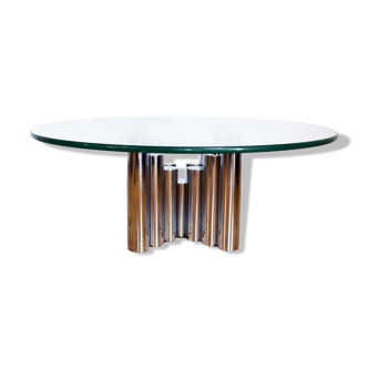 Space Age coffee table in chrome tube and glass 1970