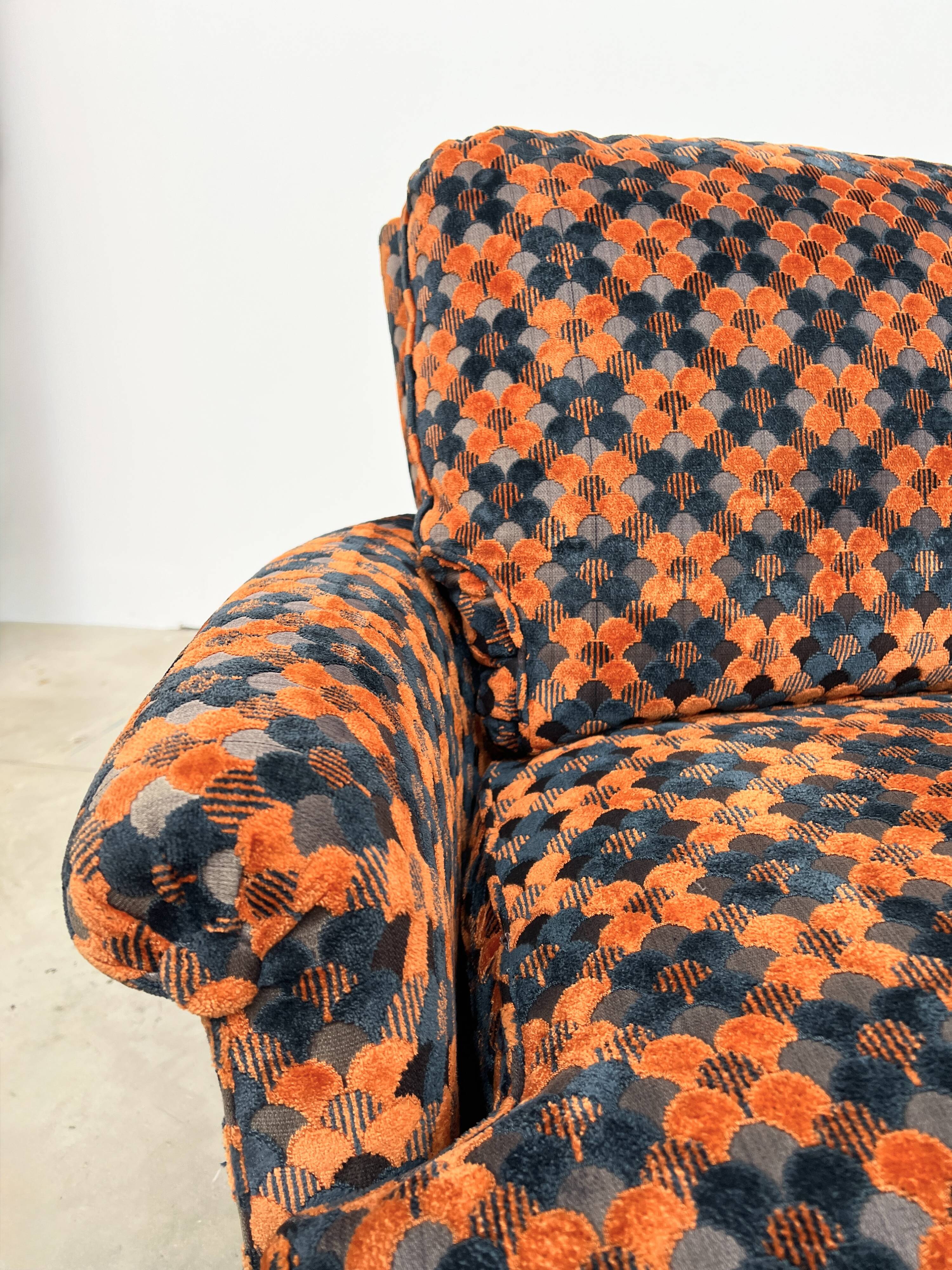 "Maximalist" 3-Seater Sofa 70s – Carved Velvet & Feathers