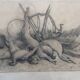 Drawing 1900 lead pencil still life hunting painting game trophy, signed jm, hunter