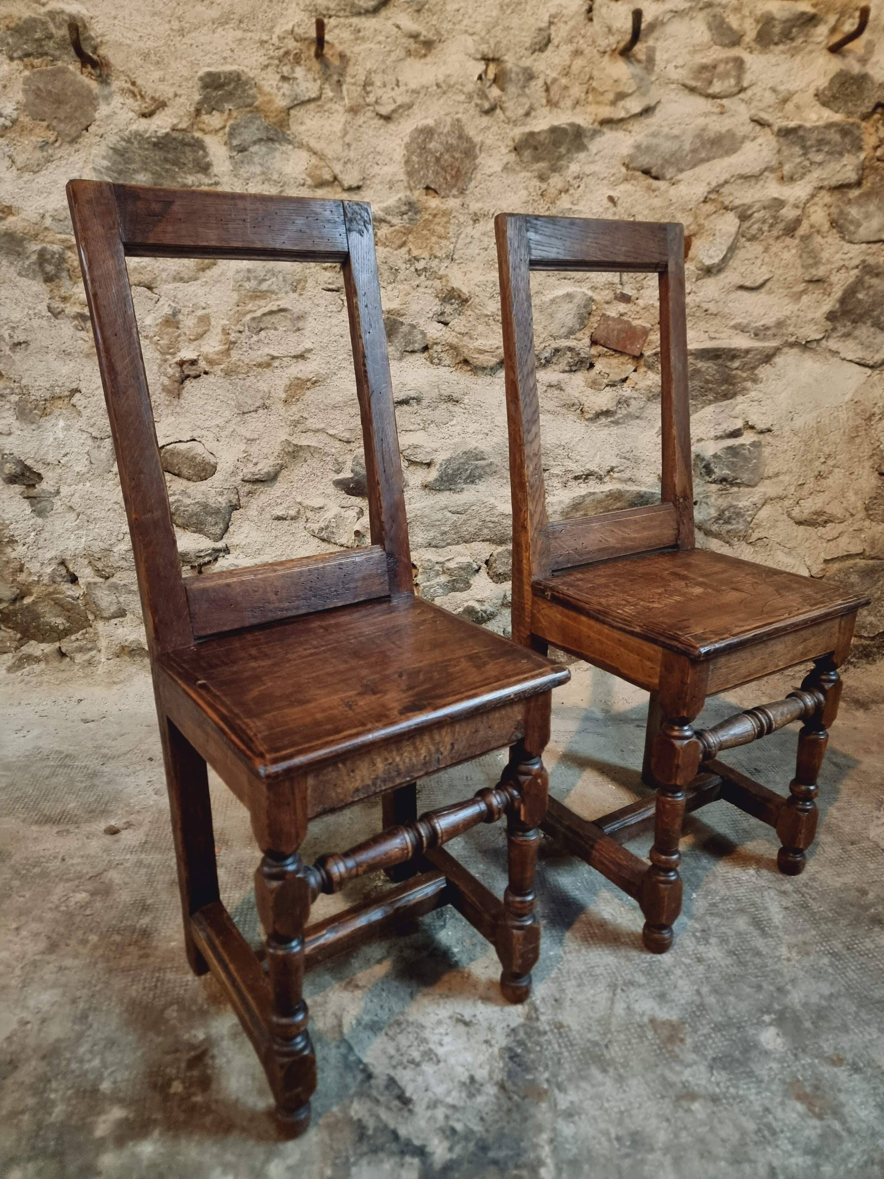 Set of 2 Antique Oak Chairs – 19th Century, Auvergne