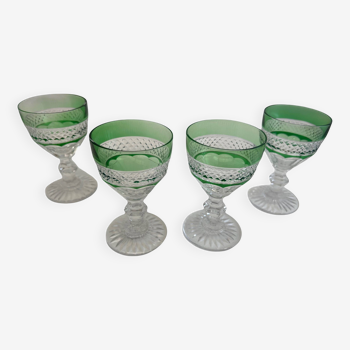 4 green crystal wine glasses from st louis trianon model 11 cm