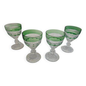 4 green crystal wine glasses from st louis trianon model 11 cm