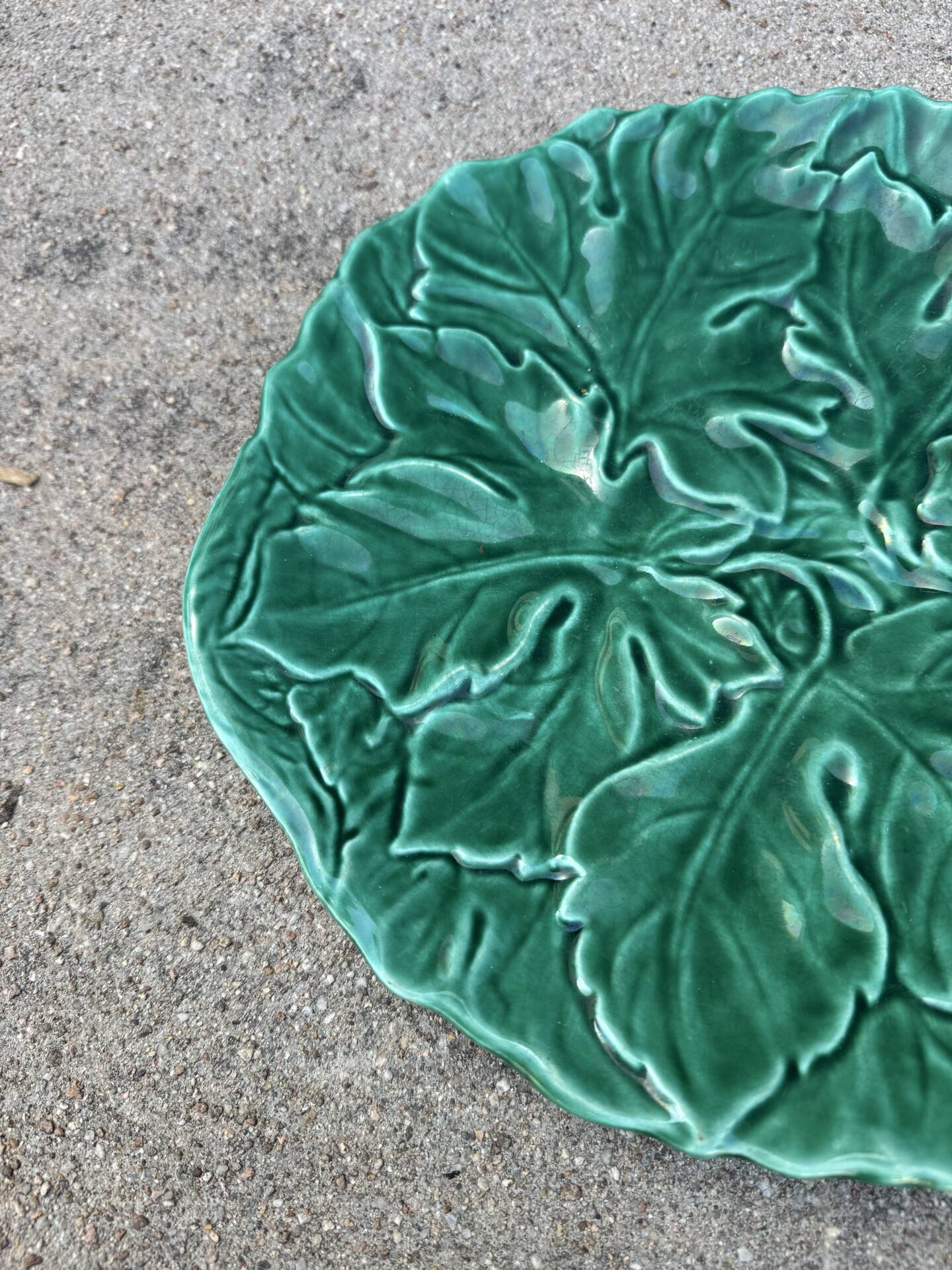 Majolica plate with vine leaves, old Digoin.