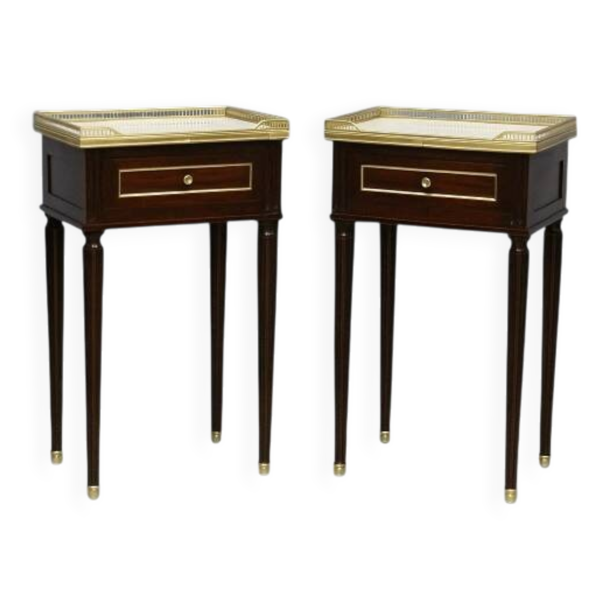 Pair of Louis XVI Style Nightstands with White Carrara Marble