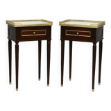 Pair of Louis XVI Style Nightstands with White Carrara Marble