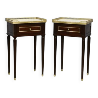 Pair of Louis XVI Style Nightstands with White Carrara Marble