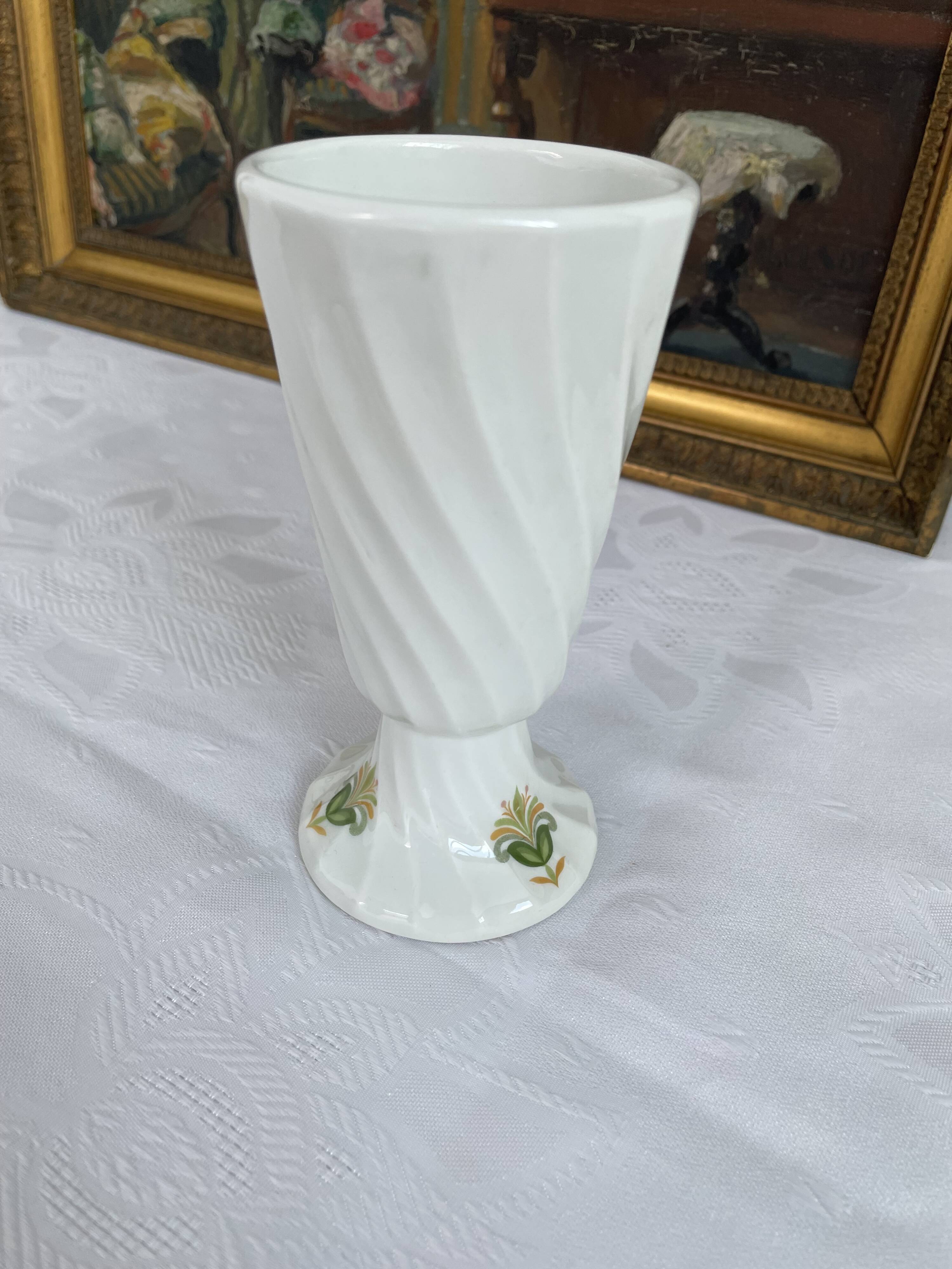 Vintage small vase stylized floral pattern porcelain ouragan ulysse paris, 1970s, france