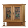 Brown pine kitchen cabinet with floral stained glass, 1920s vintage style.