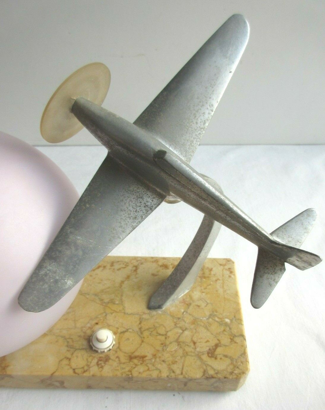 Art deco table lamp aluminum airplane and ball tulip on marble terrace