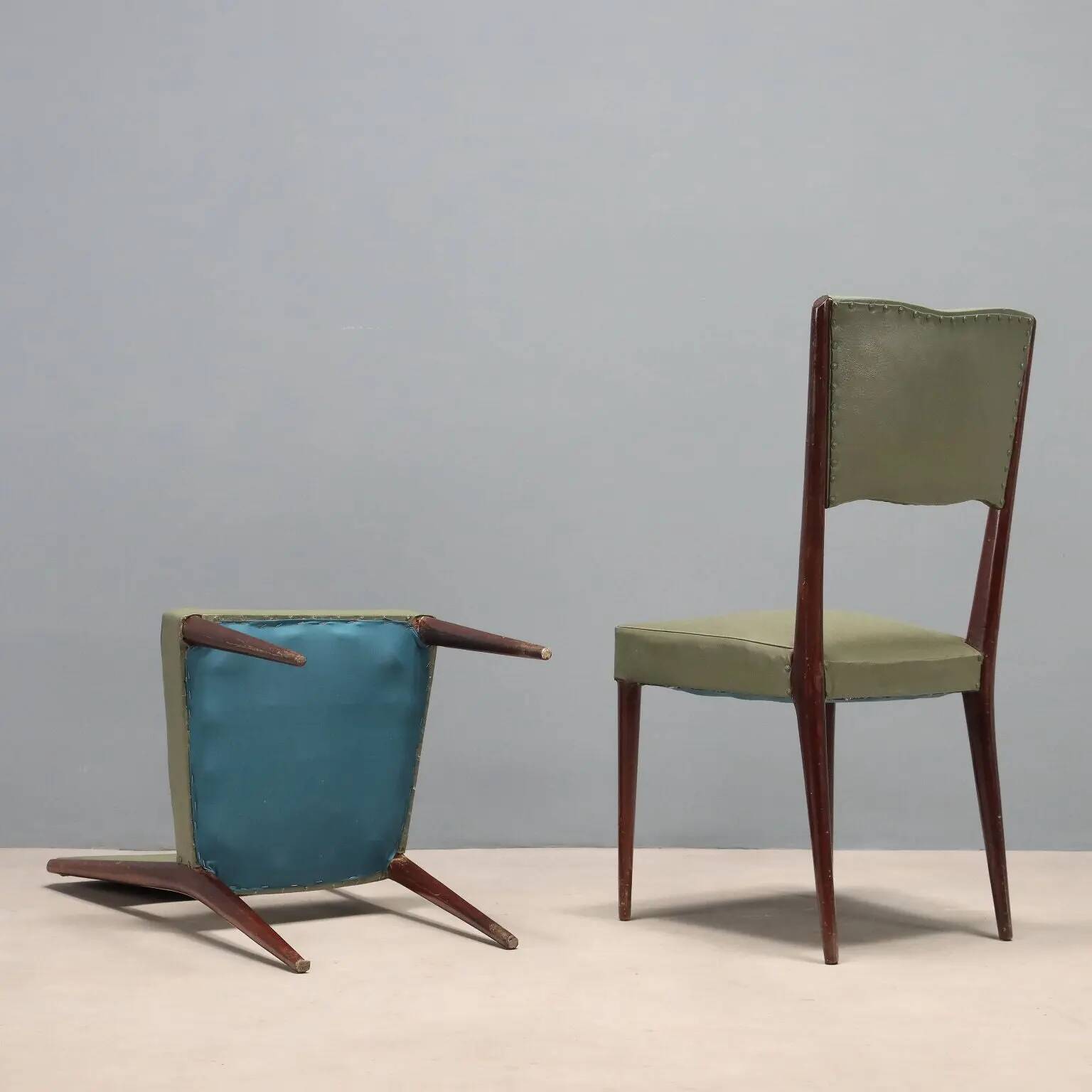 Vintage beech chairs, painted, faux leather, design, Italy, 1960s