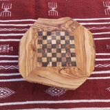 Rustic handmade chessboard made of olive wood