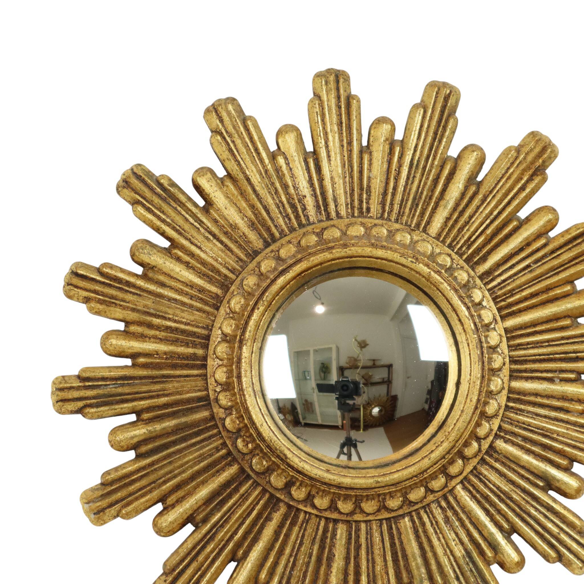 Small Sun Mirror Sunburst Mirror Gold Convex 24cm