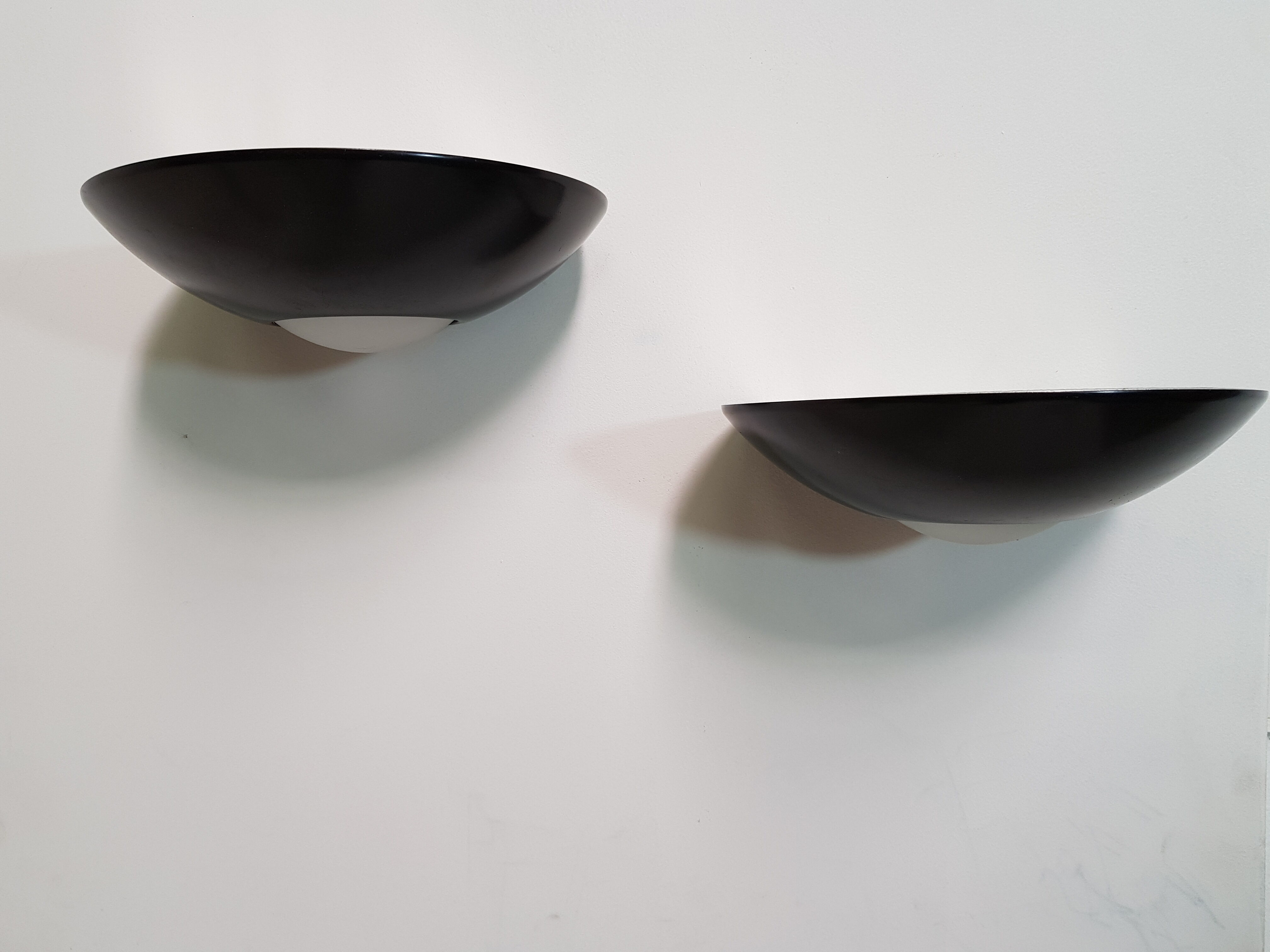Pair of  wall light vintage metal  and opaline 70s