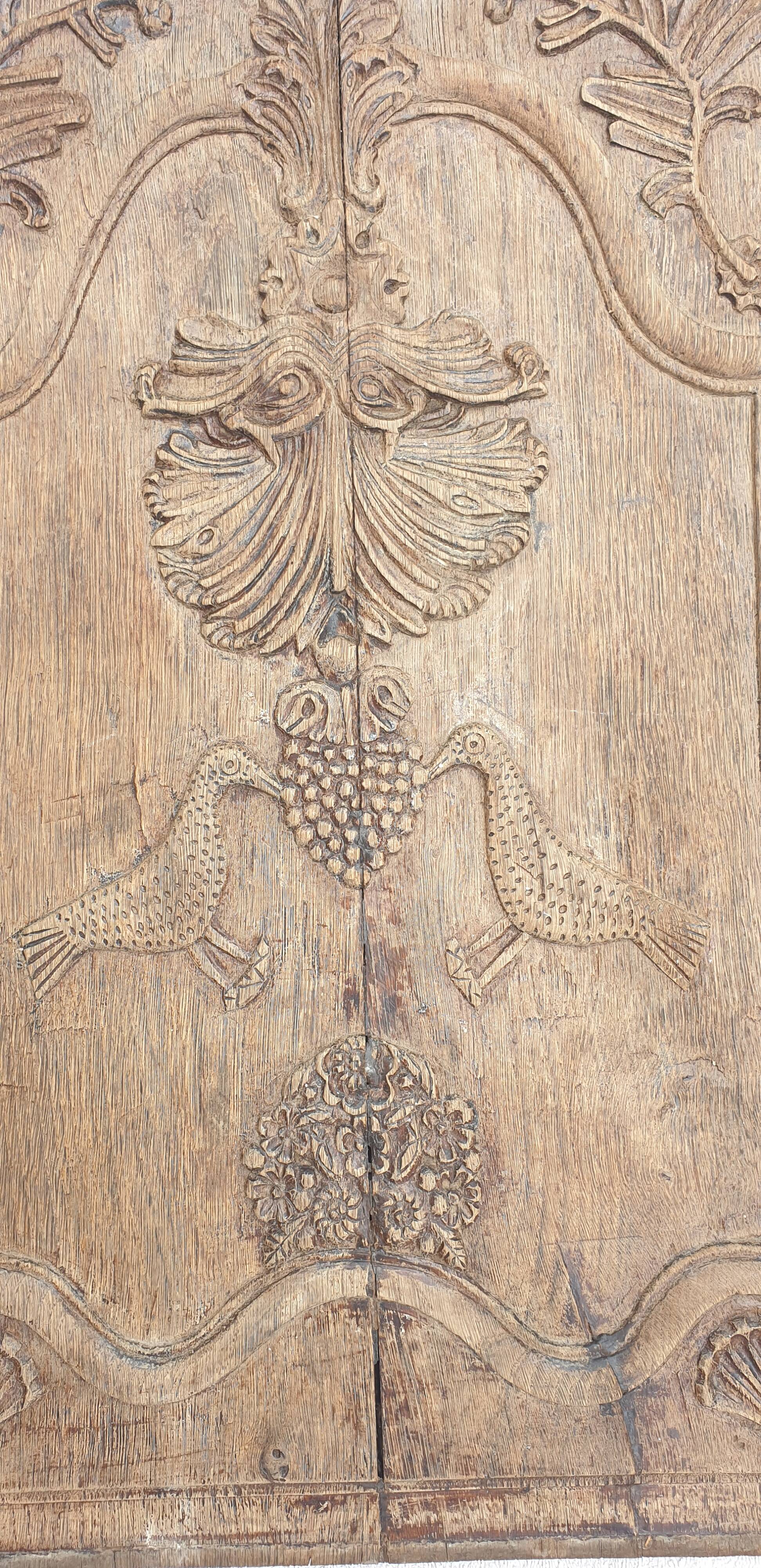 Panel, bas relief in natural wood, 18th century period