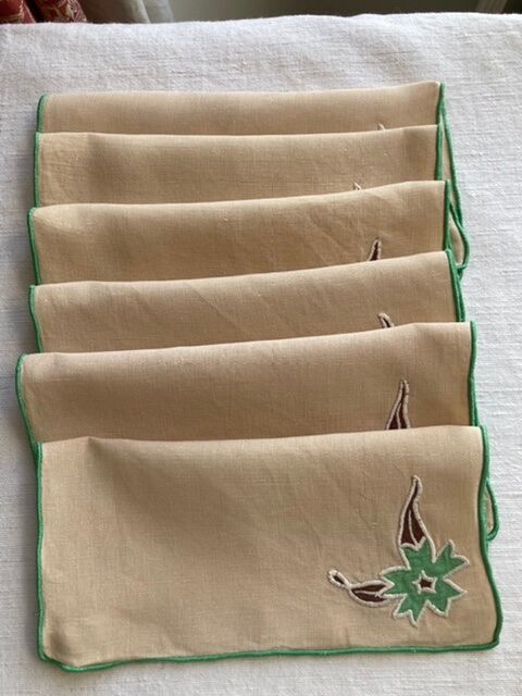 Vintage embroidered tea tablecloth and towels