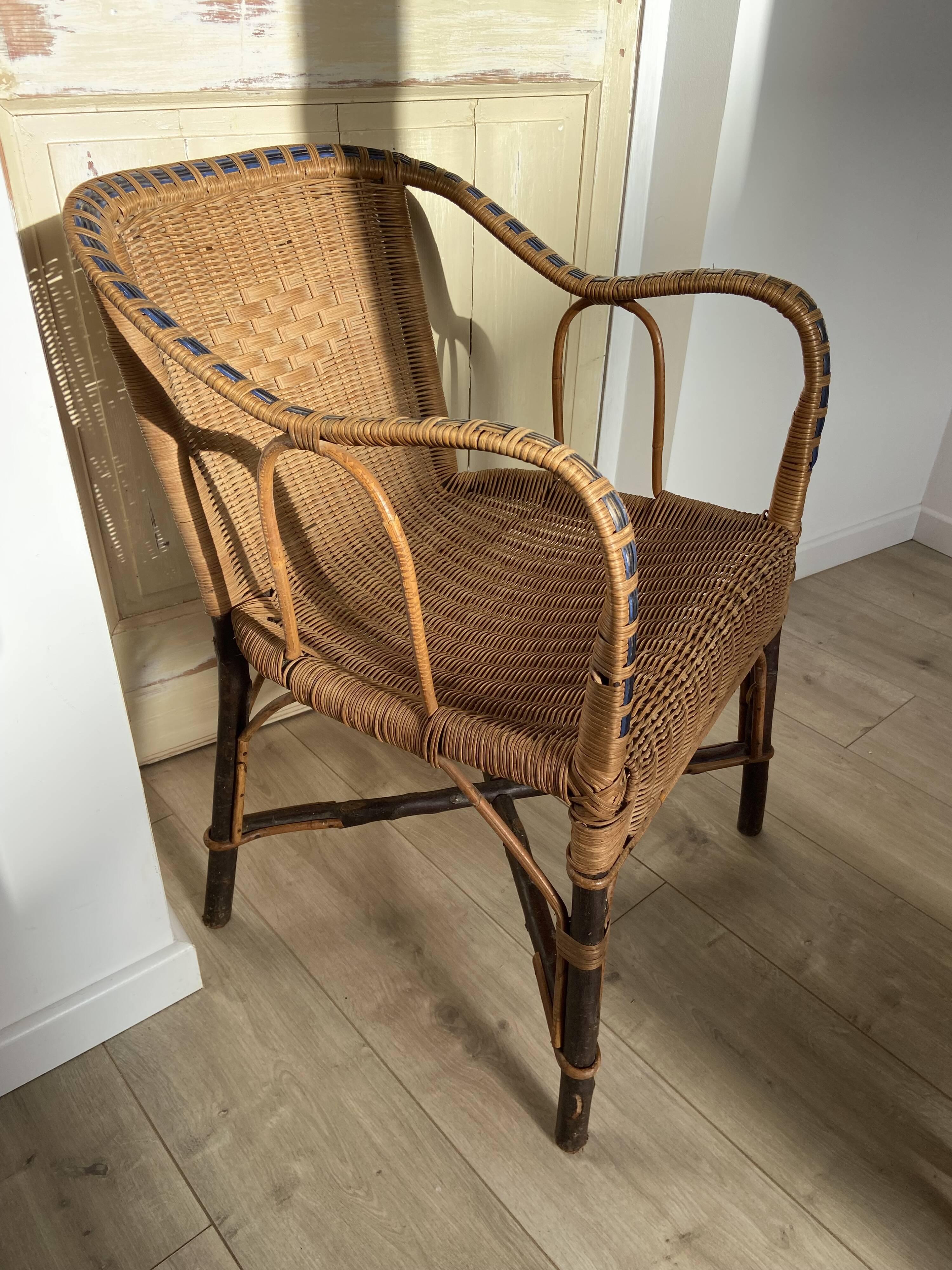Lot de 2 fauteuils vintage en rotin et osier