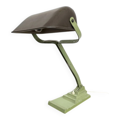 Lampe de bureau articulée ERPE — Vert pâle et bakélite, Belgique, années 30-40