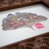Peinture originale de Ginkgo Biloba, art japonais encadré, fleurs de cerisier