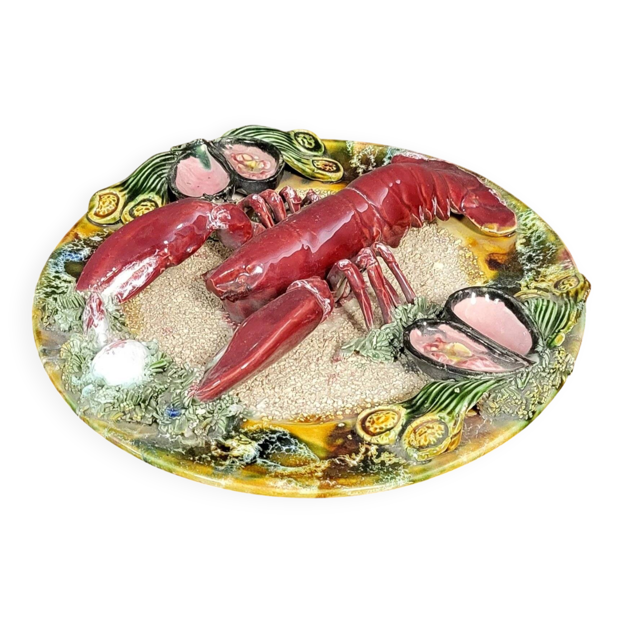 Large trompe l'oeil pottery seafood plate
