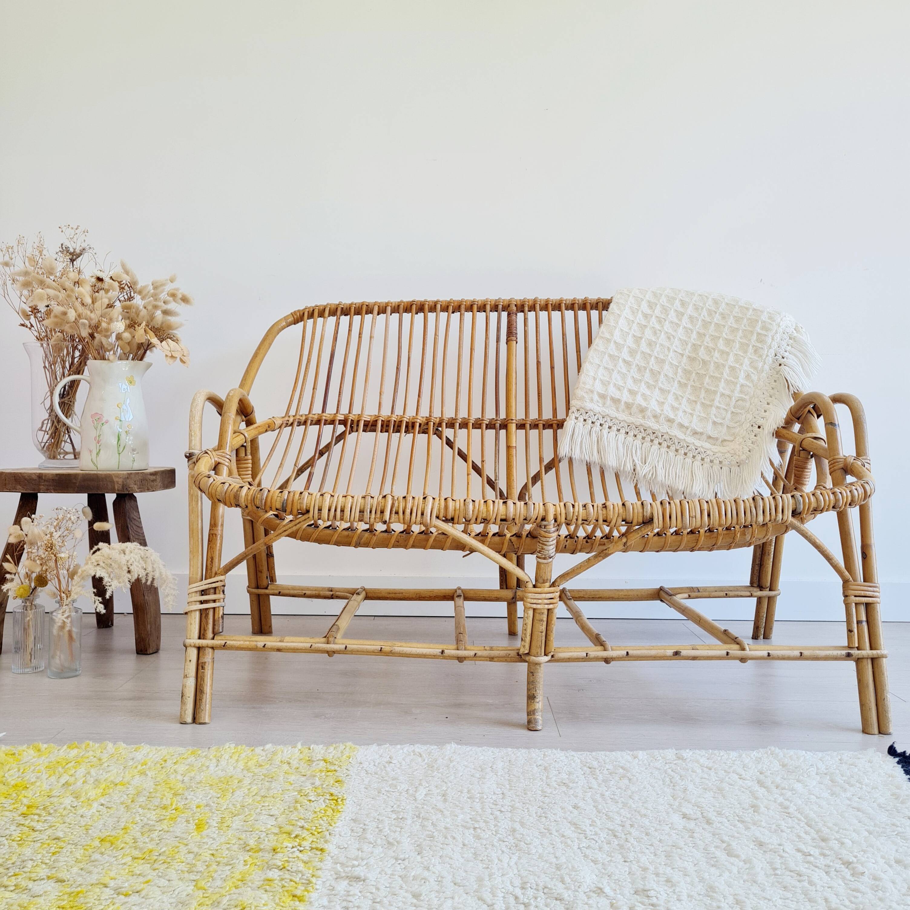 Antique rattan bench